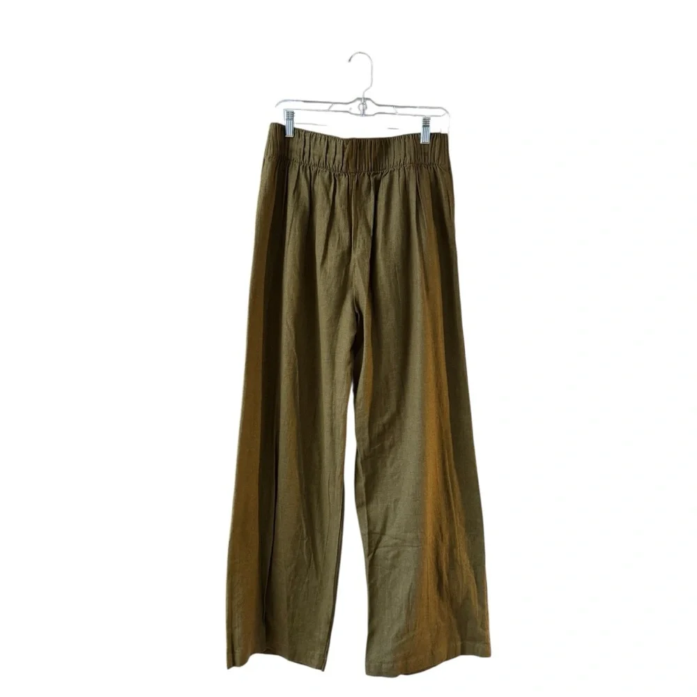 Abercrombie Linen Blend Pleated Wide Leg Pants Size M Green Neutral Minimal Work - Picture 3 of 9